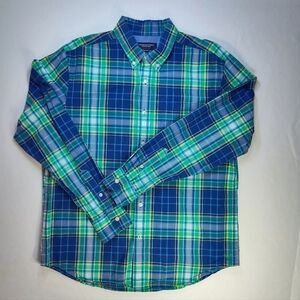 American Eagle Outfitters Blue/Green Plaid Men's Long Sleeve Shirt Size Large